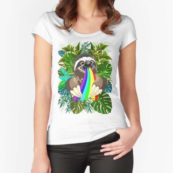 Sloth Spitting Rainbow Colors Fitted Scoop T-Shirt