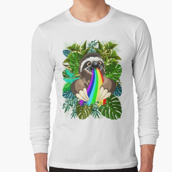 Sloth Spitting Rainbow Colors Long Sleeve T-Shirt