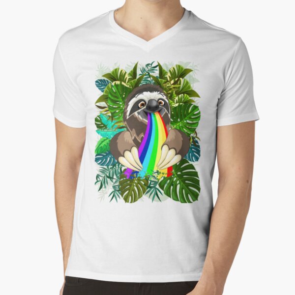 Sloth Spitting Rainbow Colors V-Neck T-Shirt