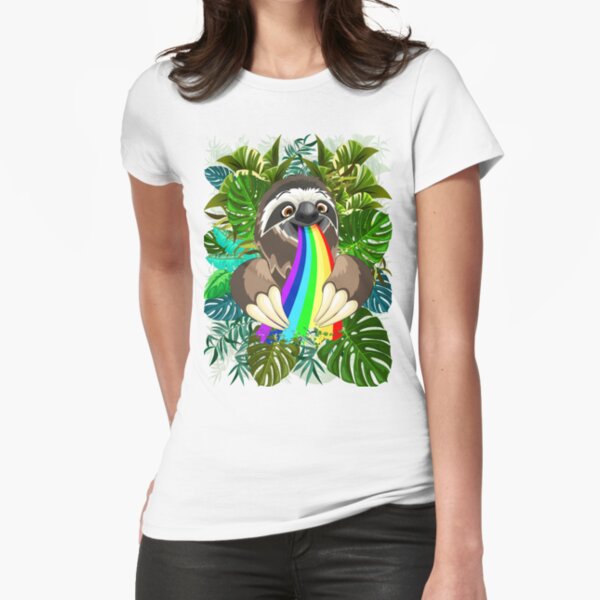 Sloth Spitting Rainbow Colors Fitted T-Shirt