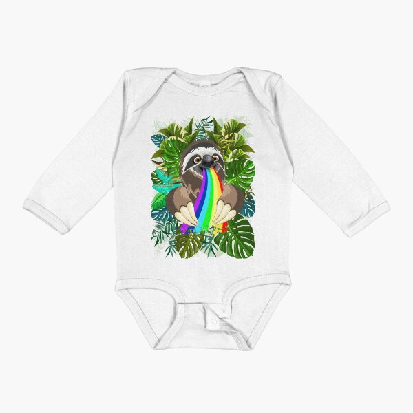 Sloth Spitting Rainbow Colors Long Sleeve Baby One-Piece