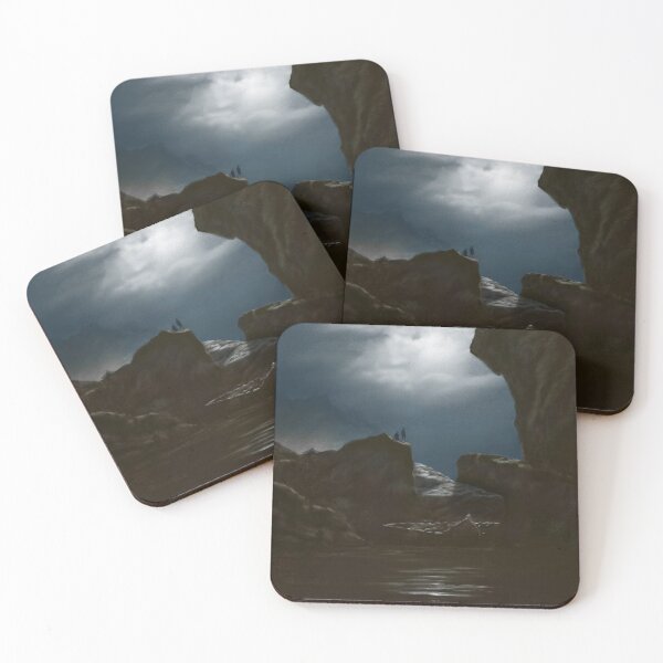 Artikelvorschau, Moonlight Rocky Shore Landschaft, nach einem Motiv des norwegischen Malers Knuud Baade entworfen und verkauft von crimsonbamboo.