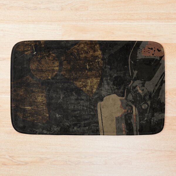 Item preview, Man with protective mask on dark metal plate background with radiation warning sign designed and sold by UDDesign.