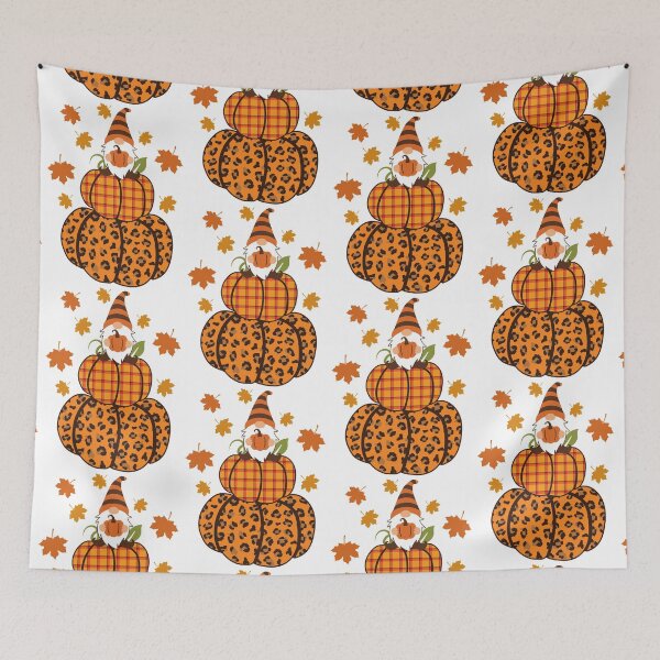 Item preview, PUMPKINS AND FALLING LEAVES WITH AUTUMN GNOME designed and sold by FlutteringWings.