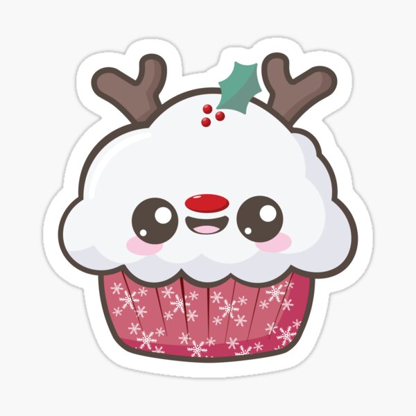 Kawaii Rudolph Cupcake' Sticker