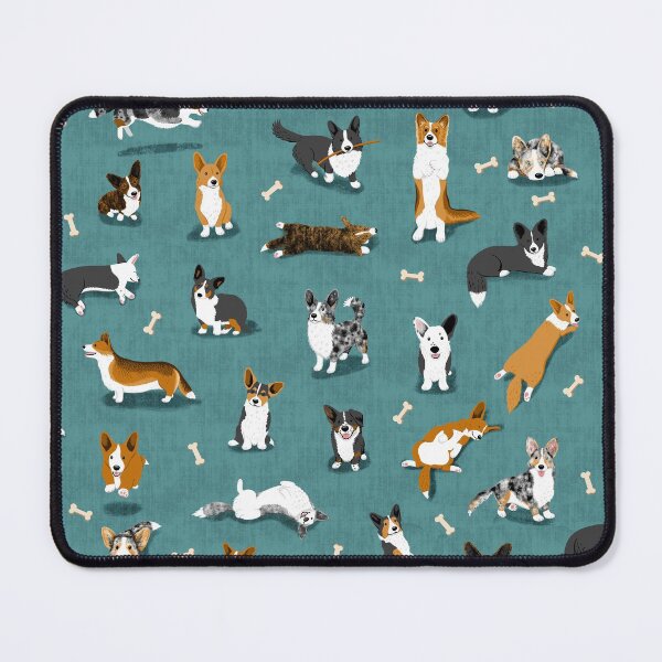 Cardigan Corgi Pattern on Teal Mouse Pad