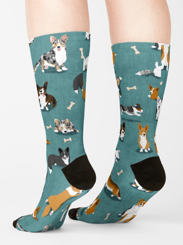 Alternate view of Cardigan Corgi Pattern on Teal Socks