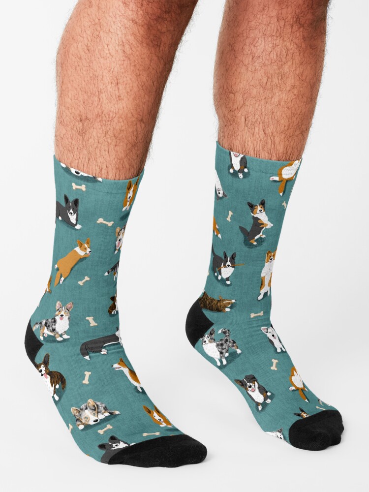 Alternate view of Cardigan Corgi Pattern on Teal Socks
