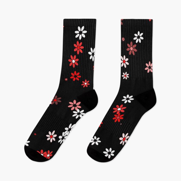Aperçu de l'œuvre Red, White and Black Floral Print Flowers créée et vendue par RootSquare.