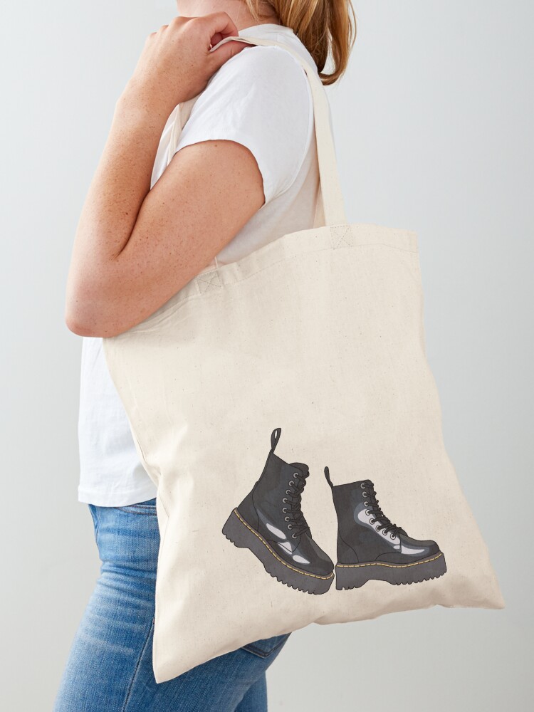Black Combat Boots with Yellow Threading Tote Bag
