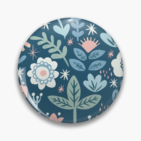 Item preview, Folk Florals in Blue designed and sold by latheandquill.