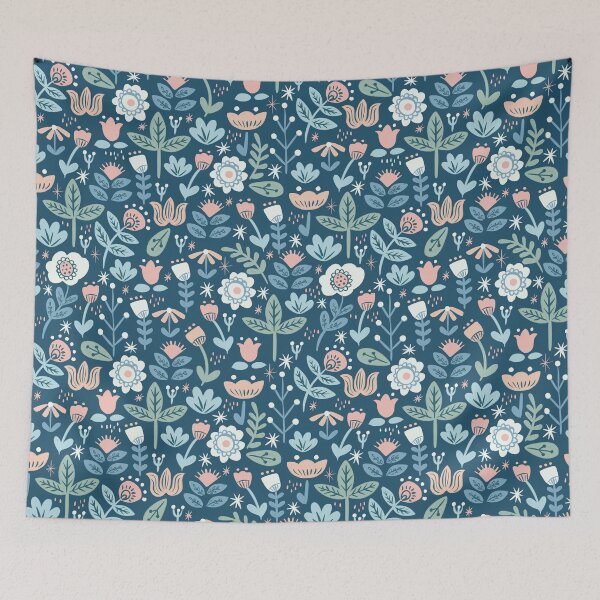 Item preview, Folk Florals in Blue designed and sold by latheandquill.
