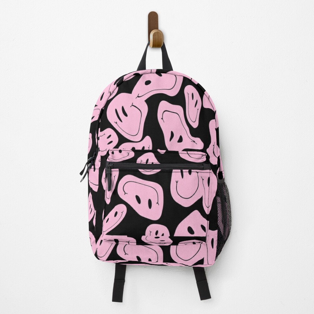 Pink Dripping Smiley Backpack by artbylamia