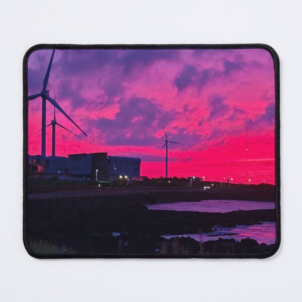 Item preview, Sunset and windmills projected on the eastern seacoast of Jeju at sunset, Jeju Island.Korea. designed and sold by human8891.