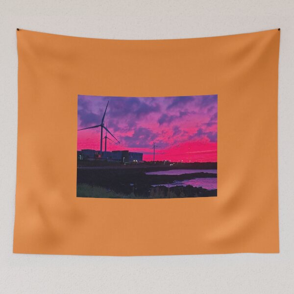 Item preview, Sunset and windmills projected on the eastern seacoast of Jeju at sunset, Jeju Island.Korea. designed and sold by human8891.