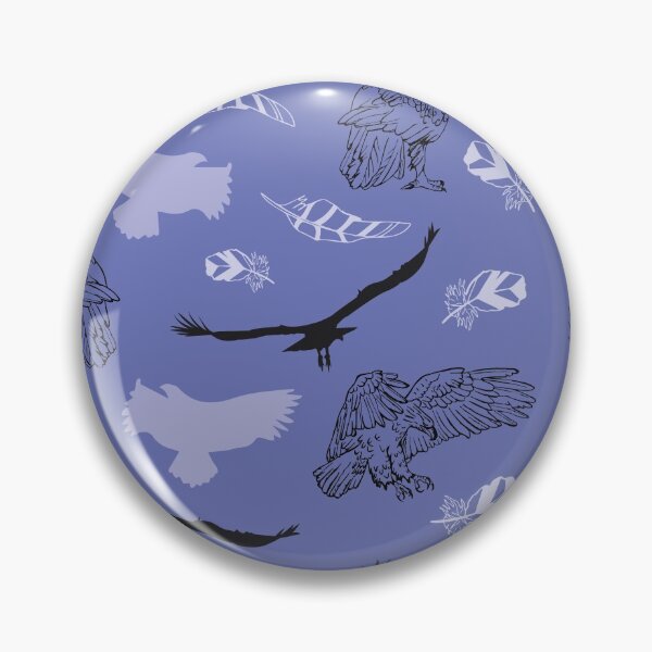 Item preview, Blue Pattern with Feathers and Eagle Line Art  designed and sold by CJAura by Claire Jane Johnson.