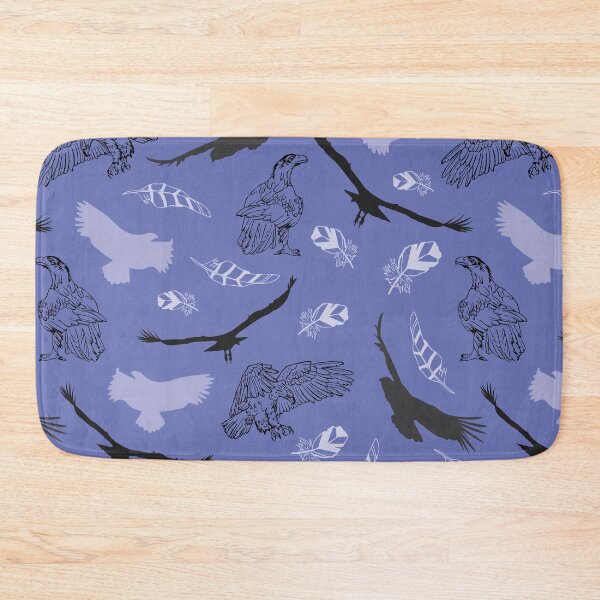 Item preview, Blue Pattern with Feathers and Eagle Line Art  designed and sold by CJAura by Claire Jane Johnson.