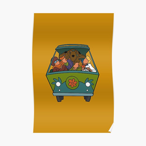 scooby gang dans une machine mystère, fond moutarde Poster