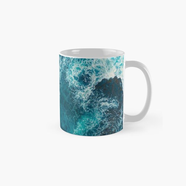 Blue and White Sea Waves - Abstract Painting Classic Mug