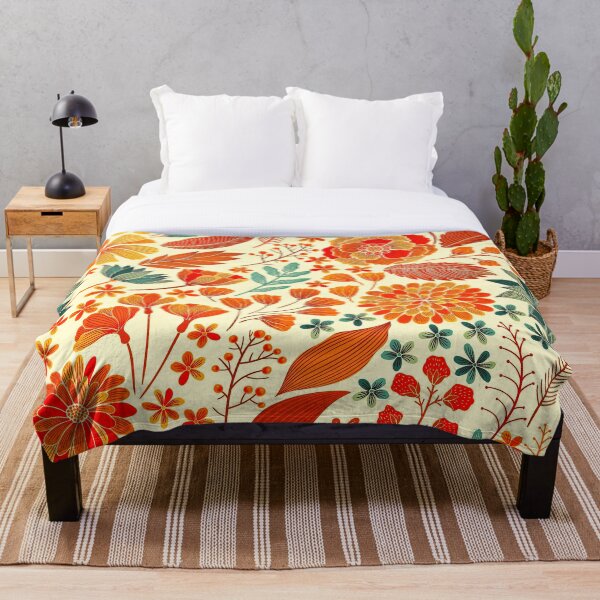 Seamless orange floral pattern Throw Blanket