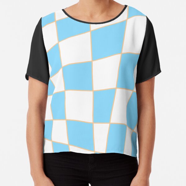 Distorted Checkers: Blue and Orange Chiffon Top