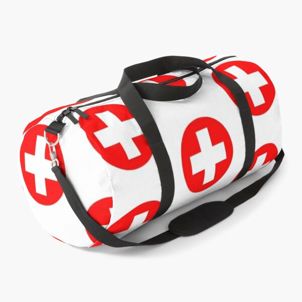 luggage with red cross symbol