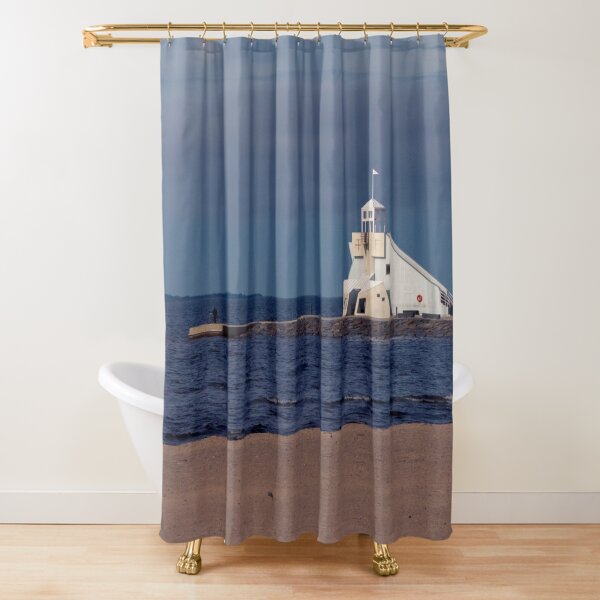 Watchtower on Serene Autumn Ocean Beach Shower Curtain