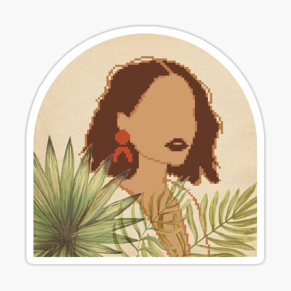 Aperçu de l'œuvre Boho femme et plantes tropicales, pixel art créée et vendue par WhalesWay.