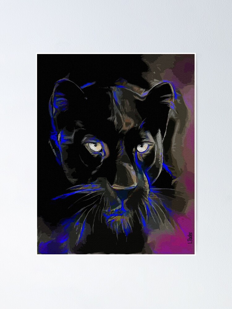 油彩画　黒豹　panthere noire Panther Mamba, panthere noire, panther, black panther, lea