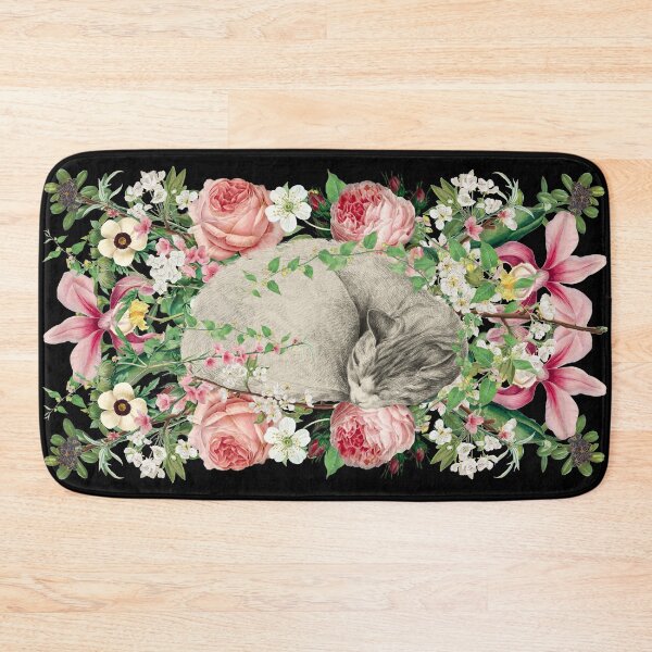 Item preview, Adorable Vintage White Sleeping Cat On A Bed Of Roses And Flowers designed and sold by TrulyEpoque.