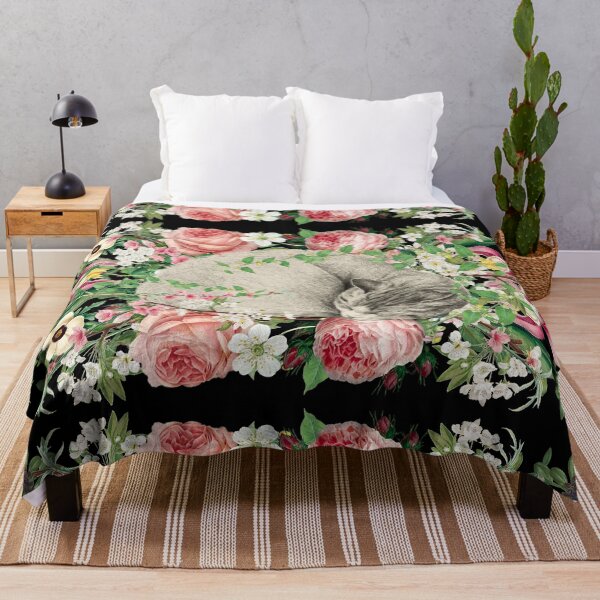 Item preview, Adorable Vintage White Sleeping Cat On A Bed Of Roses And Flowers designed and sold by TrulyEpoque.