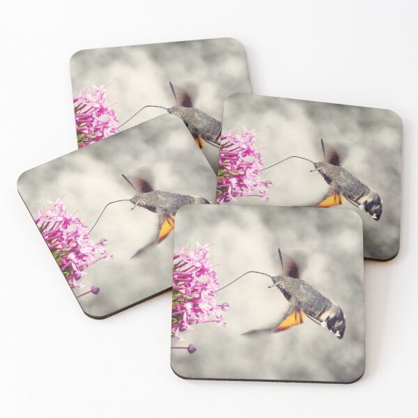 Item preview, Hummingbird Hawk-moth butterfly sphinx insect flying on valerian pink flowers designed and sold by Grégory DUBUS.