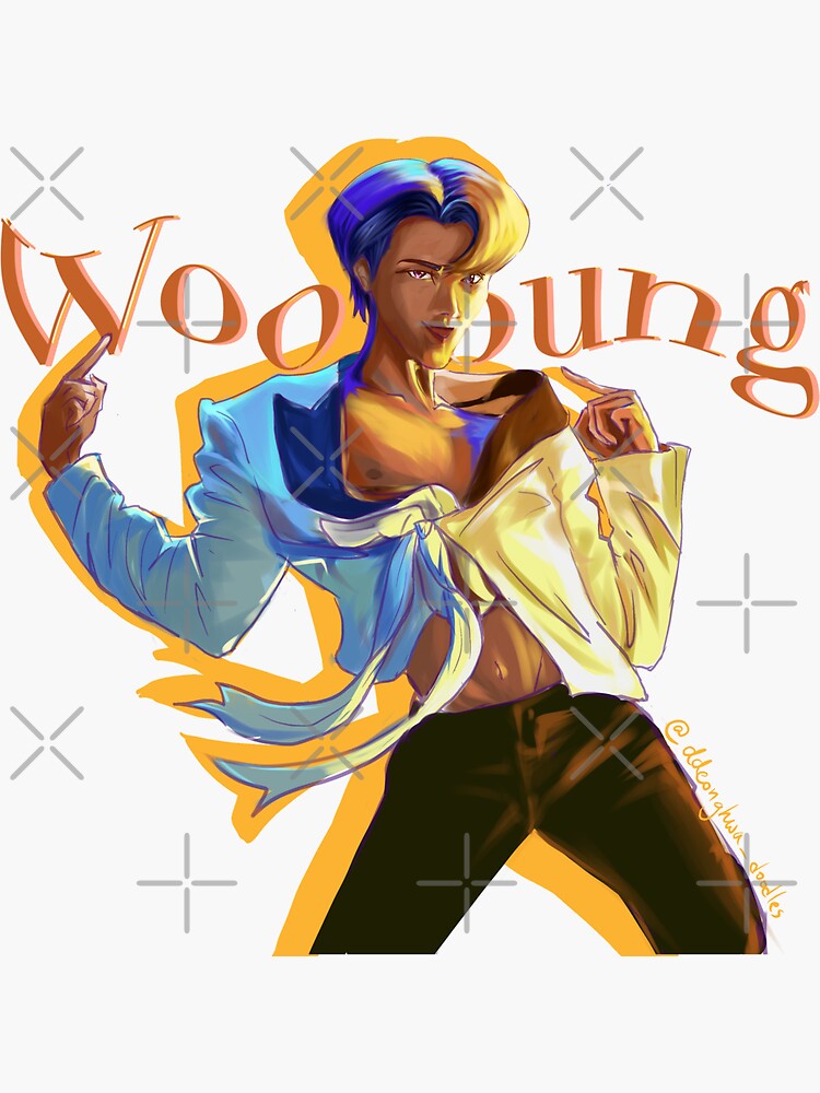 Ateez Wooyoung dejavu fanart stickers posters t-shirts kpopfanart  ateezfanart anime vintage blue yellow | Sticker