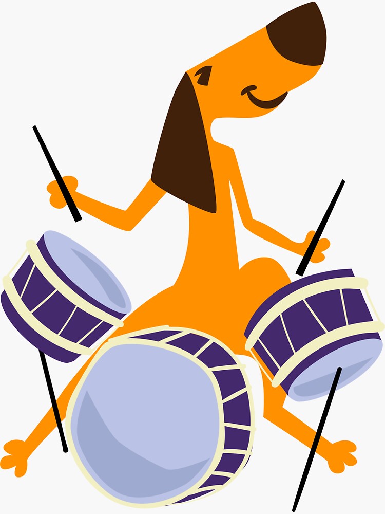 "Cartoon Dog Playing Drums" Sticker for Sale by Rockie1985 | Redbubble