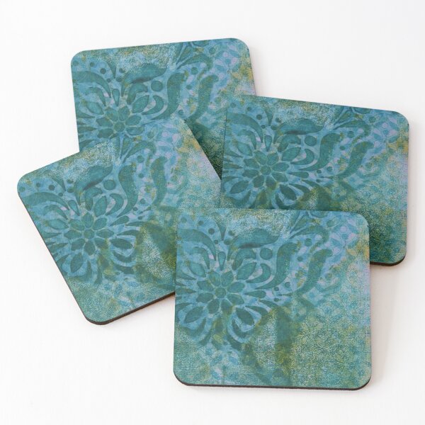 Item preview, Teal trees in the mist, moorish, abstract gelprint designed and sold by AliSullivanArt.