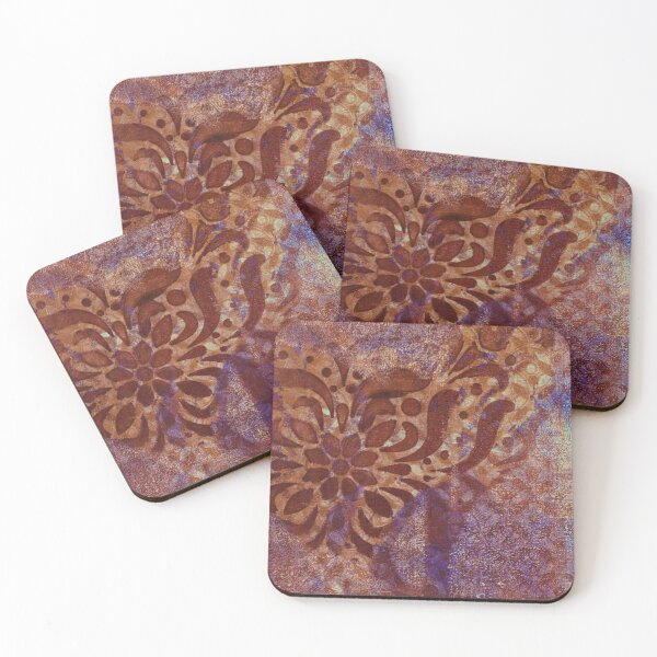 Item preview, rust trees in the mist, moorish, abstract gelprint designed and sold by AliSullivanArt.