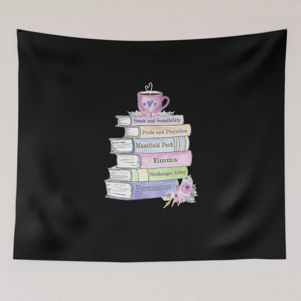 Item preview, Jane Austen Book Stack Pride and Prejudice Literary Quotes Book Club  designed and sold by TopTeeShop.