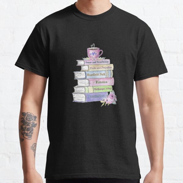 Item preview, Jane Austen Book Stack Pride and Prejudice Literary Quotes Book Club  designed and sold by TopTeeShop.