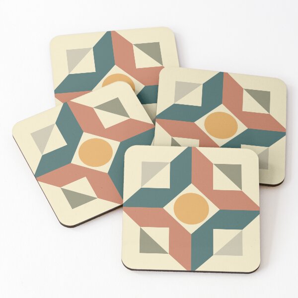 Item preview, Mid Century vintage tiled design in muted vintage colours, geometric, cottage core design designed and sold by Freewheeling.