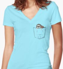 Sloth in a pocket Women's Fitted V-Neck T-Shirt