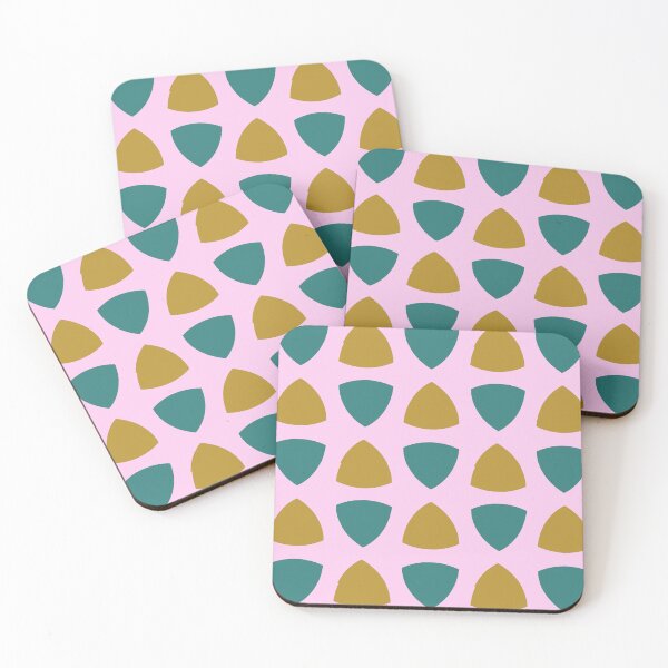 Item preview, Mustard yellow and lagoon blue triangles on cotton candy pink designed and sold by Ninaeva.