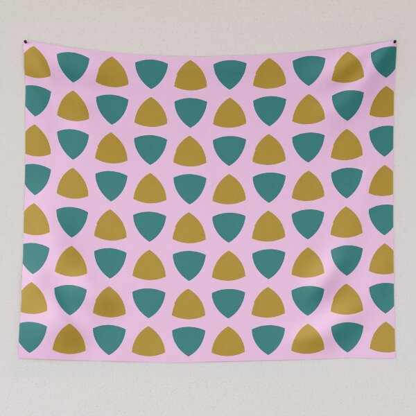 Item preview, Mustard yellow and lagoon blue triangles on cotton candy pink designed and sold by Ninaeva.