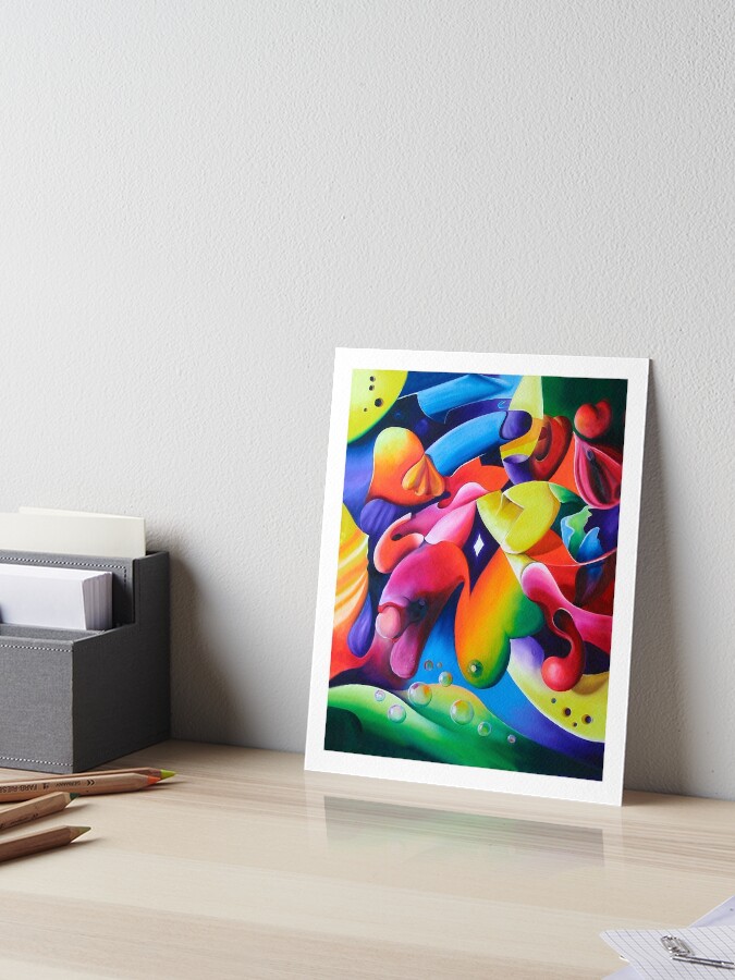 Thumbnail 1 of 2, Art Board Print, "Preconceptions" - colorful abstract expressionistic oil painting designed and sold by jknowles.