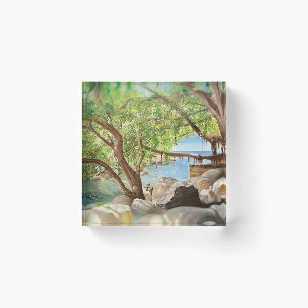 "Rio Cuale" - oil painting of a Mexican river Acrylic Block