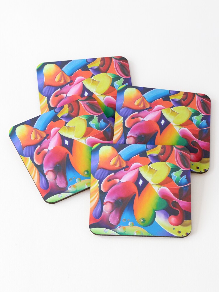 Thumbnail 1 of 5, Coasters (Set of 4), "Preconceptions" - colorful abstract expressionistic oil painting designed and sold by jknowles.