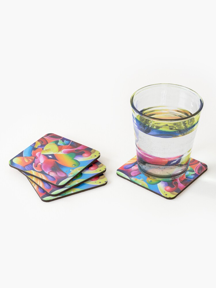 Thumbnail 2 of 5, Coasters (Set of 4), "Preconceptions" - colorful abstract expressionistic oil painting designed and sold by jknowles.