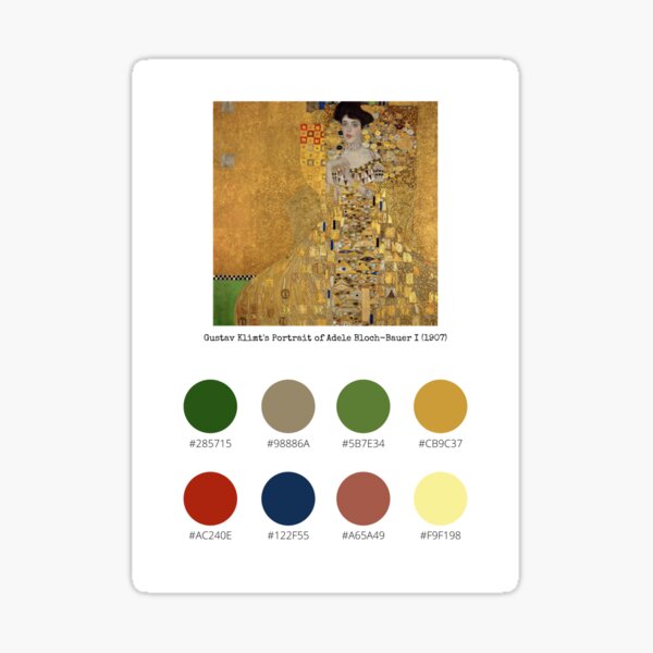 Aperçu de l'œuvre Palette de couleurs du Portrait d'Adèle Bloch-Bauer I (1907) de Gustav Klimt créée et vendue par CoffeewithAnh.