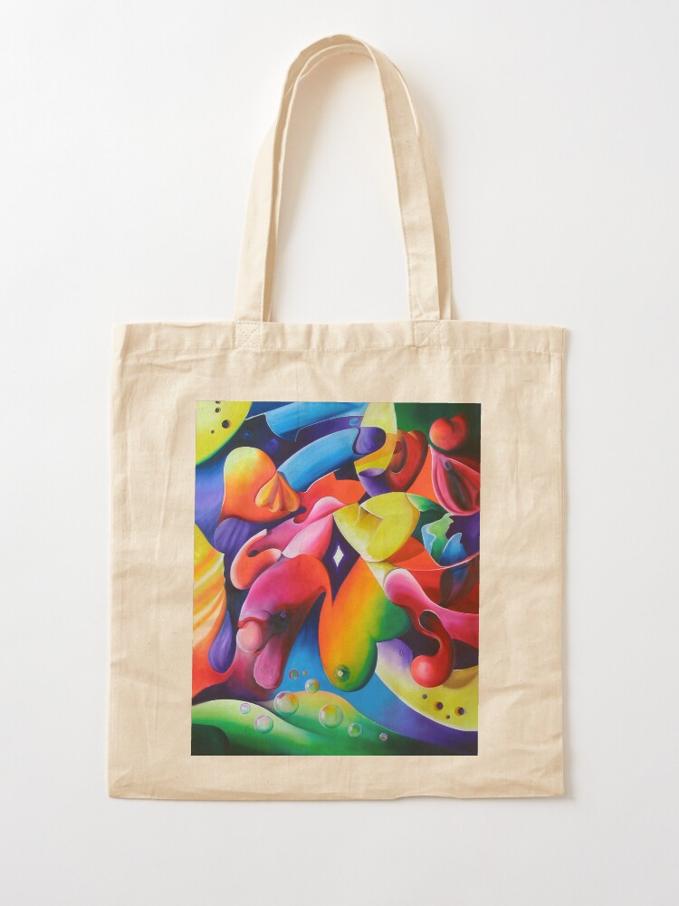 Thumbnail 2 of 5, Tote Bag, "Preconceptions" - colorful abstract expressionistic oil painting designed and sold by jknowles.