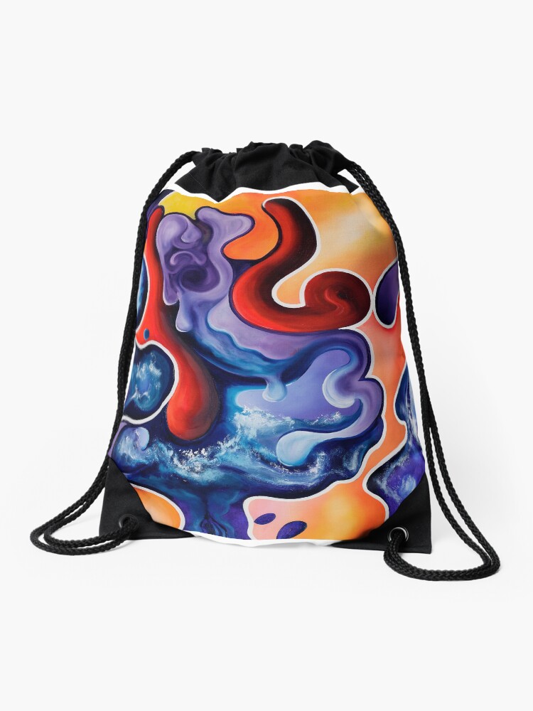Thumbnail 1 of 3, Drawstring Bag, "Recreation" - abstract expressionistic oil painting designed and sold by jknowles.