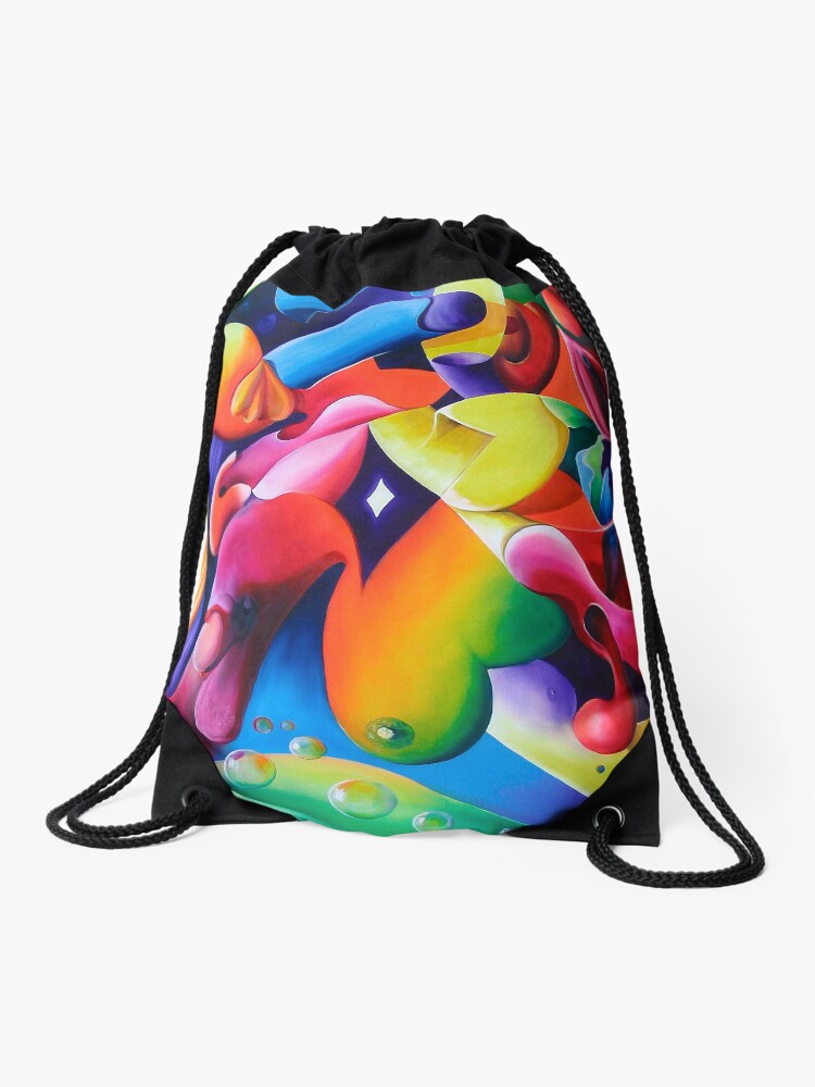 Thumbnail 1 of 3, Drawstring Bag, "Preconceptions" - colorful abstract expressionistic oil painting designed and sold by jknowles.